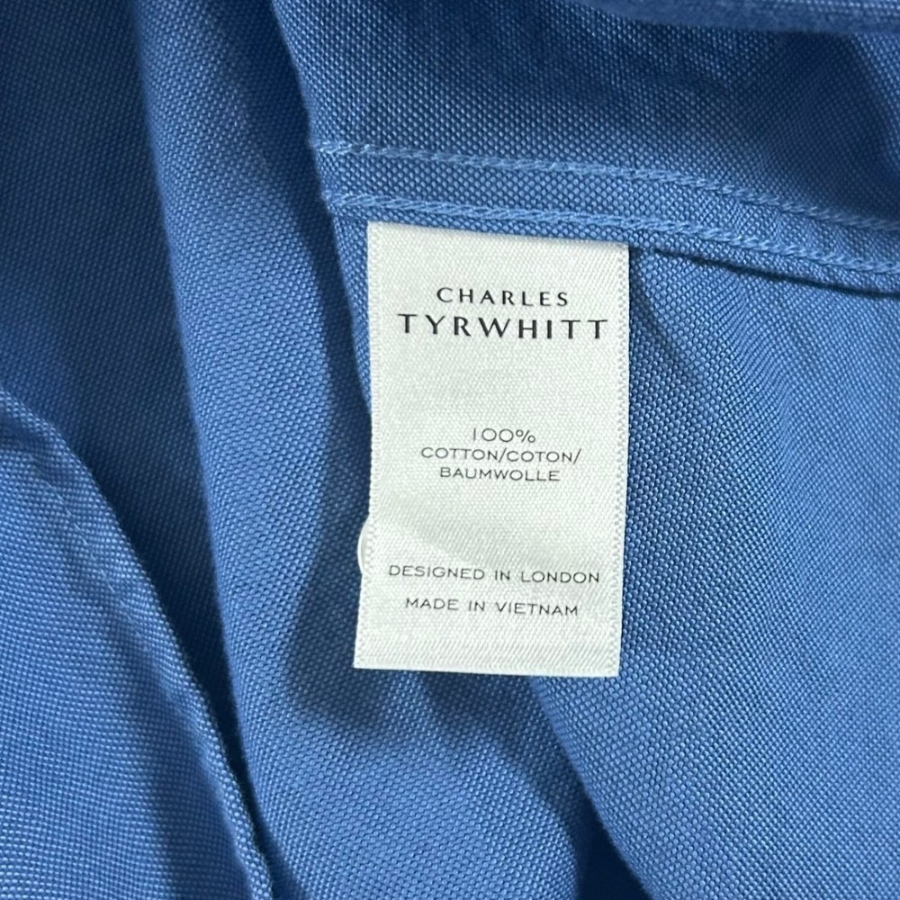 Charles Tyrwhitt Button Down Shirt Mens Medium Blue Slim Fit Short Sleeve Cotton - Picture 5 of 8